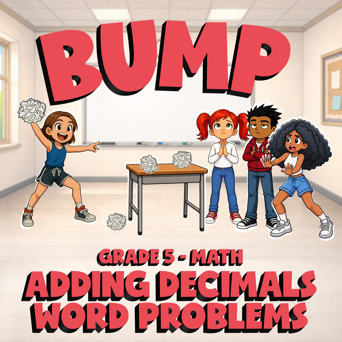 Adding Decimals Word Problems BUMP Math Game - No Prep Grade 5 Review Activity
