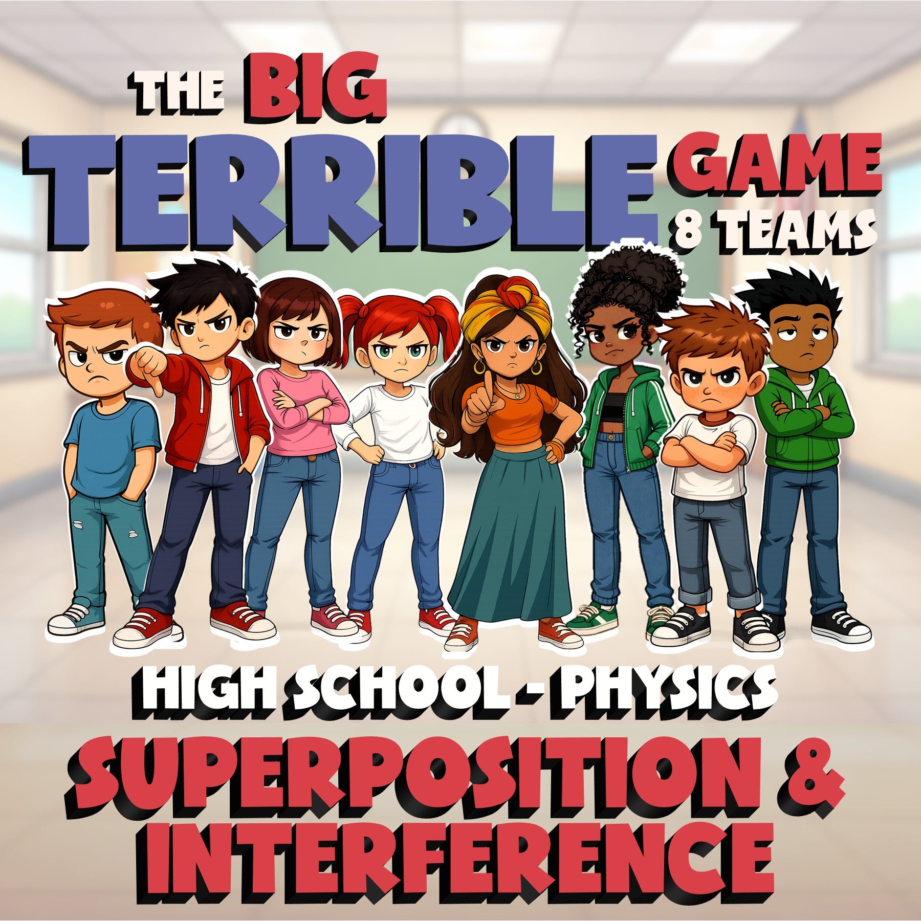 Superposition & Interference BIG TERRIBLE GAME - No Prep Physics Science Review