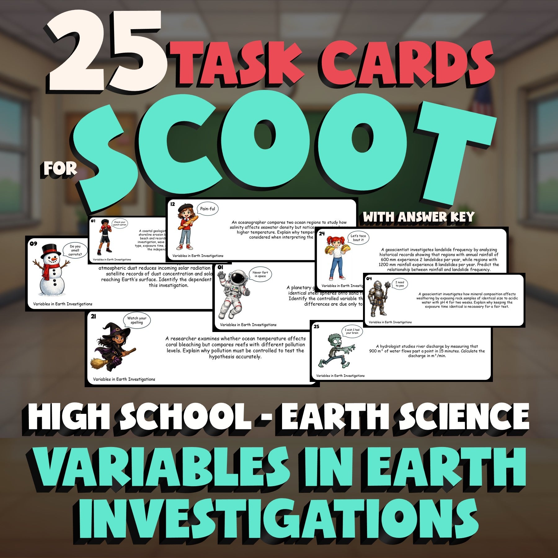 Variables in Earth Investigations SCOOT TASK CARDS Game - No Prep Earth Science