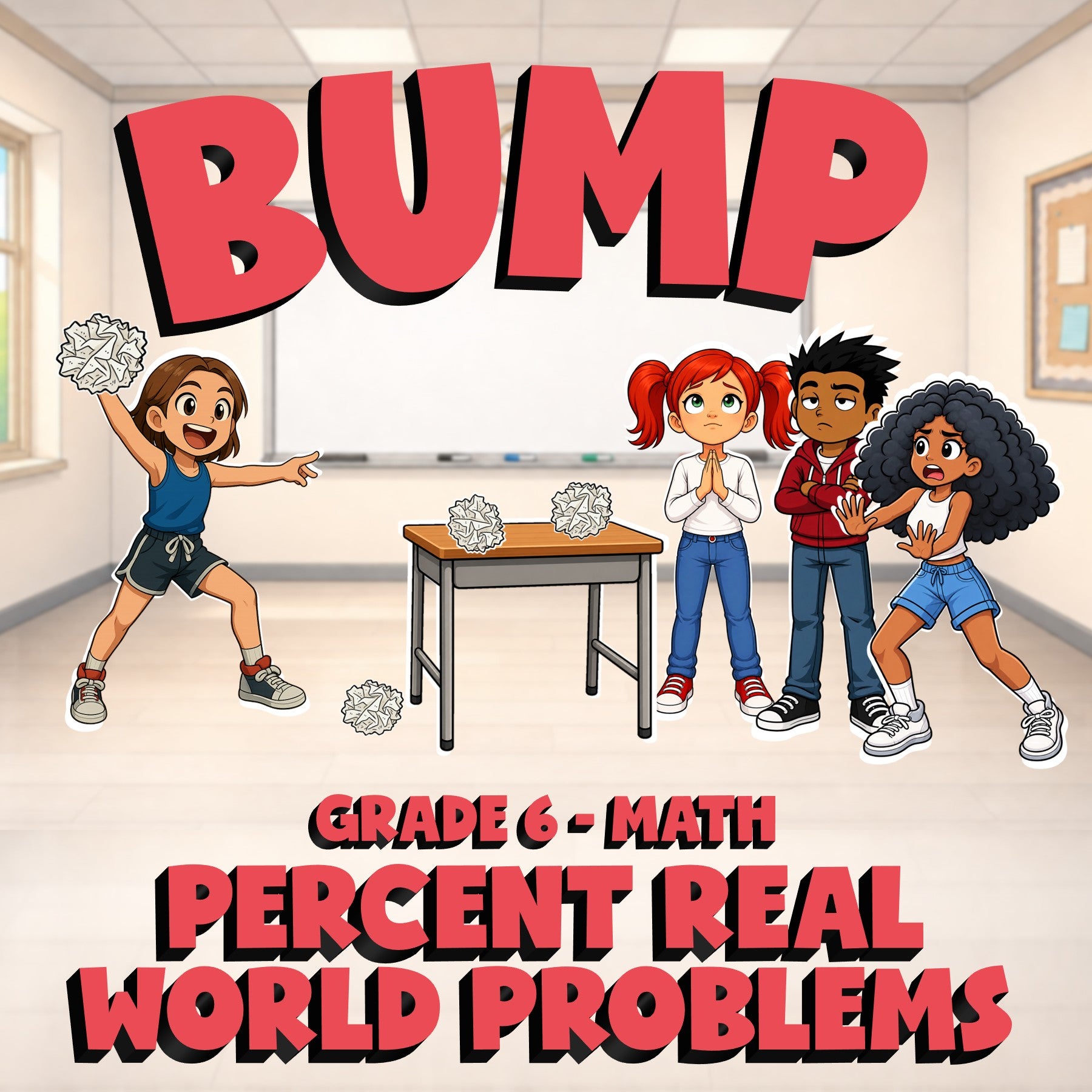 Percent Real World Problems BUMP Math Game - No Prep Grade 6 Review Activity