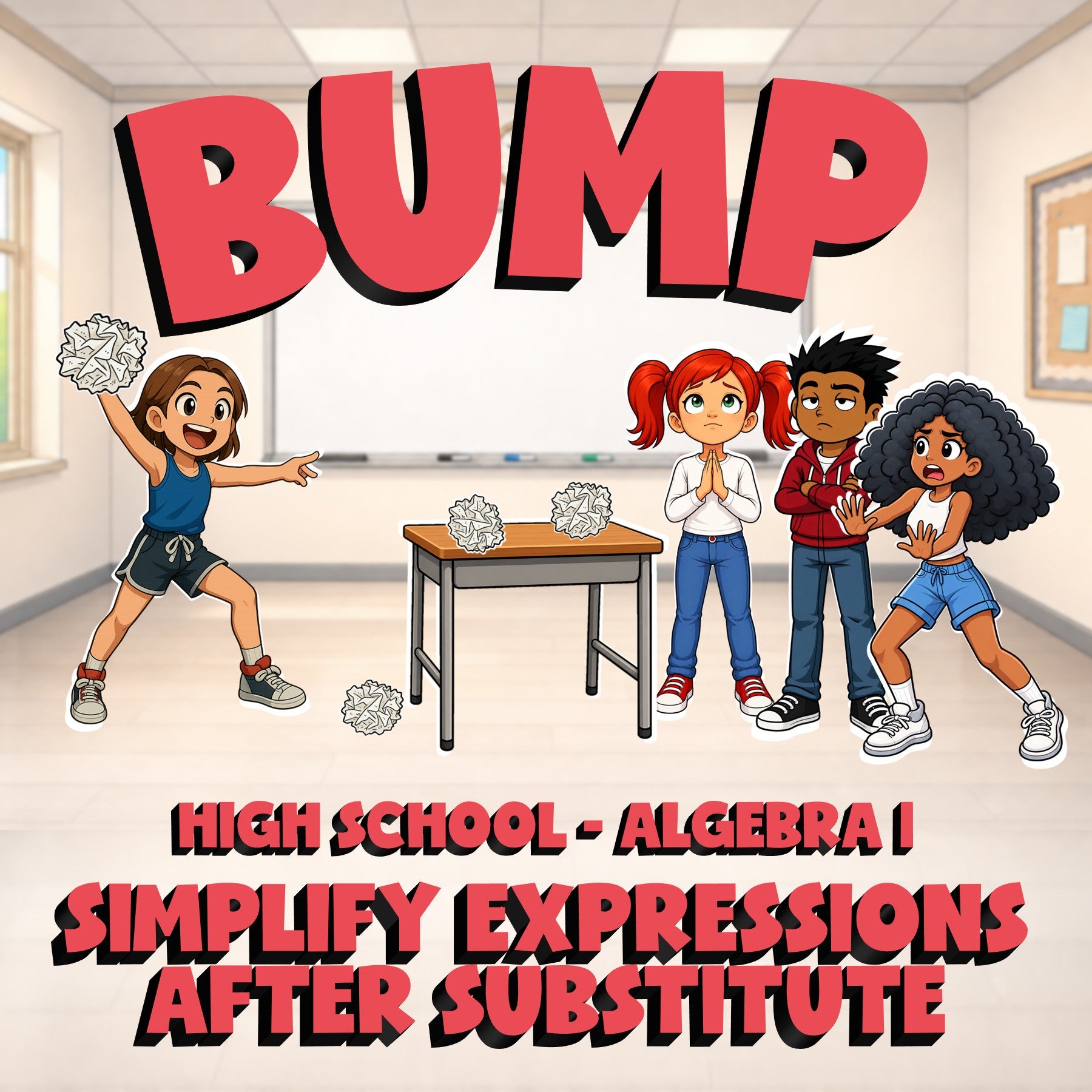 Simplify Expressions after Substitute BUMP Math Game - No Prep Algebra 1 Review