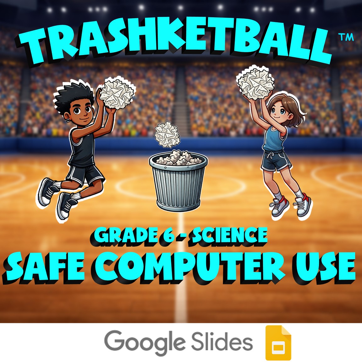 Safe Computer Use TRASHKETBALL Science Game - No Prep Grade 6 Review Activity