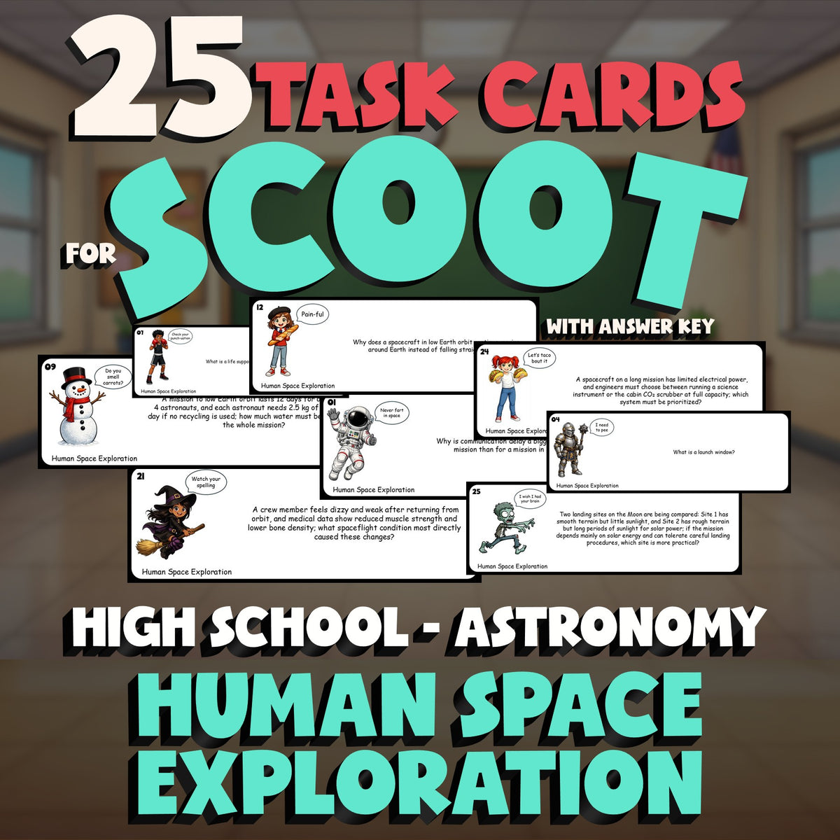 Human Space Exploration SCOOT TASK CARDS Science Game - No Prep Astronomy Review