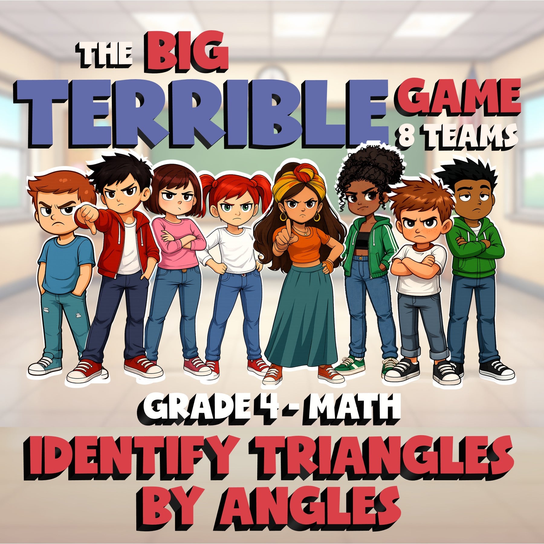 Identify Triangles by Angles BIG TERRIBLE GAME - No Prep Grade 4 Math Review