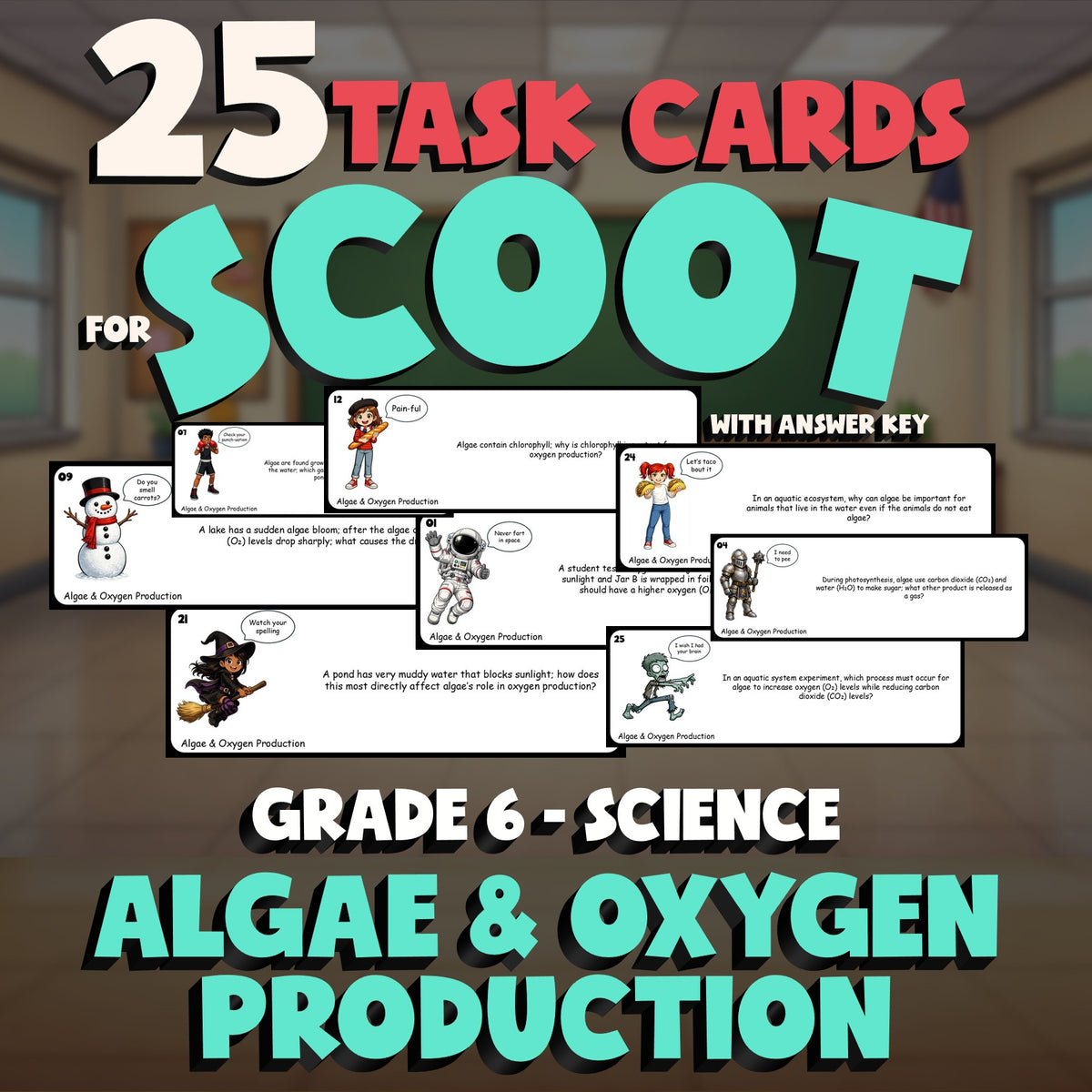 Algae & Oxygen Production SCOOT TASK CARDS Science Game - No Prep Grade 6 Review