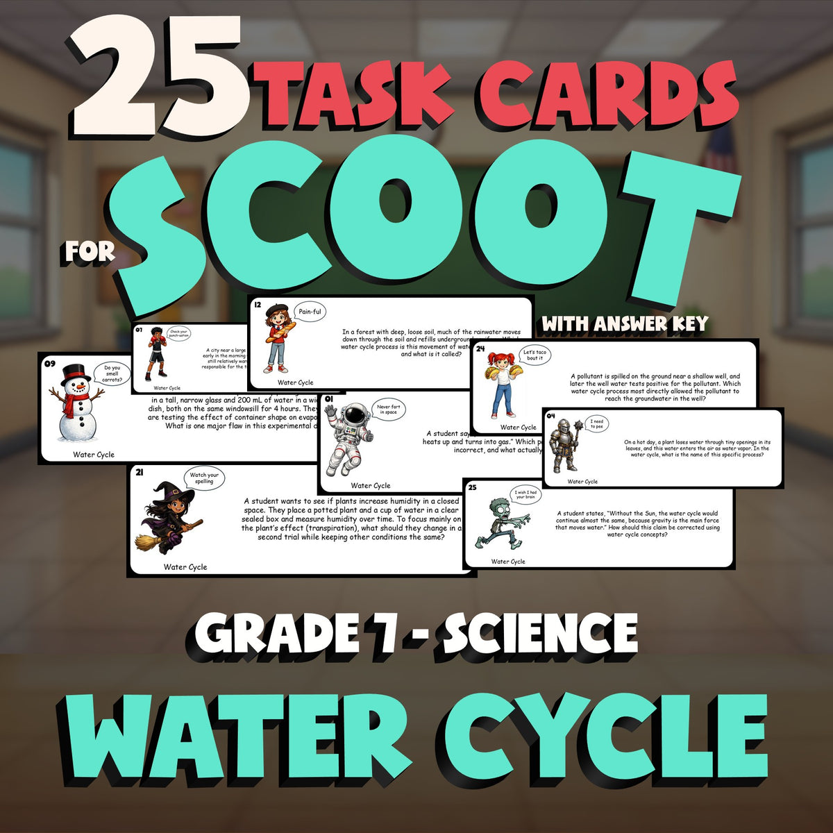 Water Cycle SCOOT TASK CARDS Science Game - No Prep Grade 7 Review Activity