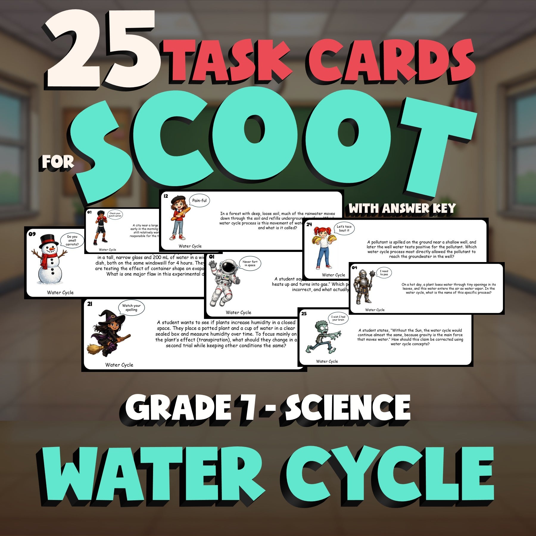 Water Cycle SCOOT TASK CARDS Science Game - No Prep Grade 7 Review Activity