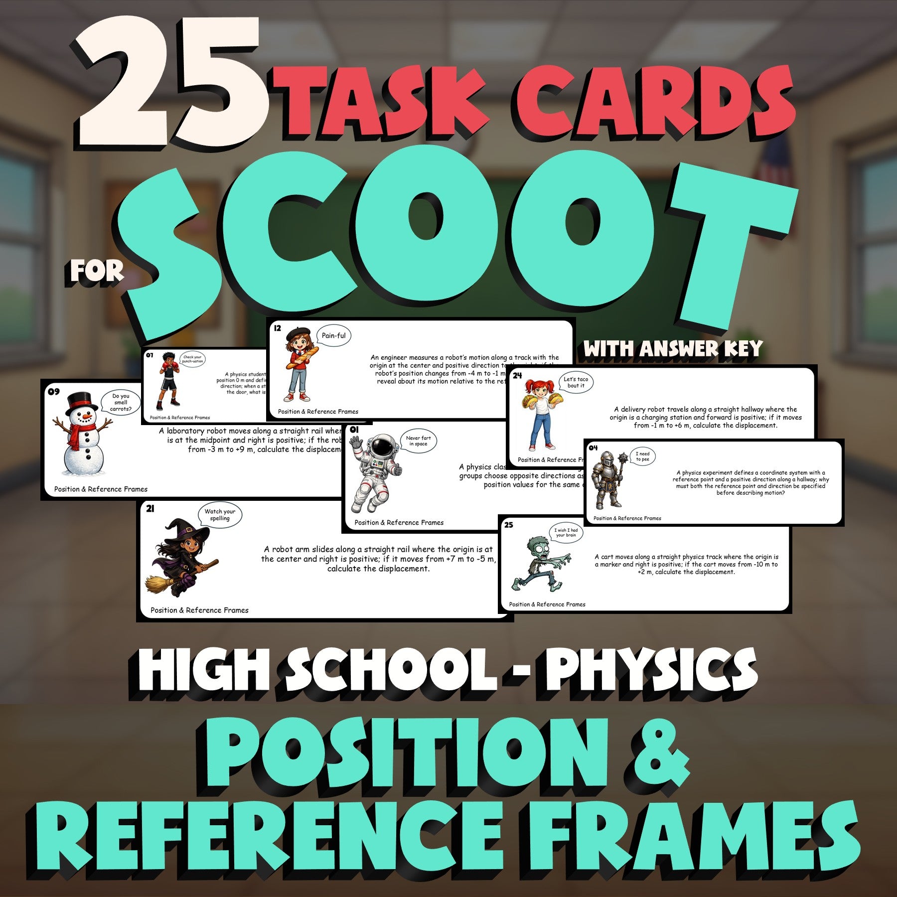Position & Reference Frames SCOOT TASK CARDS Science Game - No Prep Physics