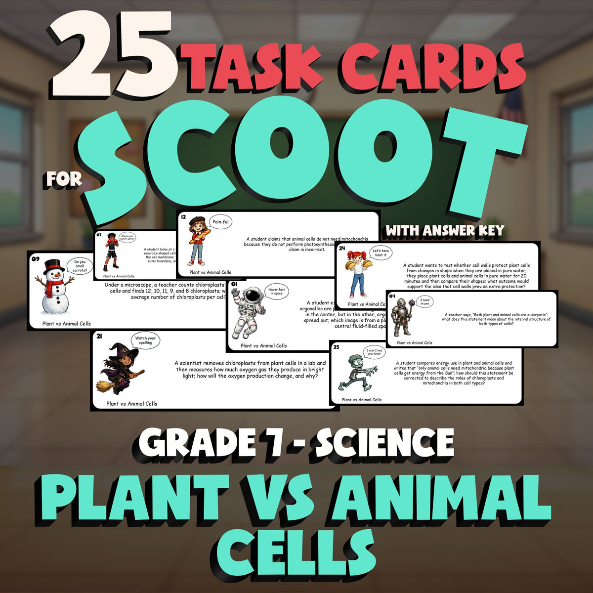 Plant vs Animal Cells SCOOT TASK CARDS Science Game - No Prep Grade 7 Review