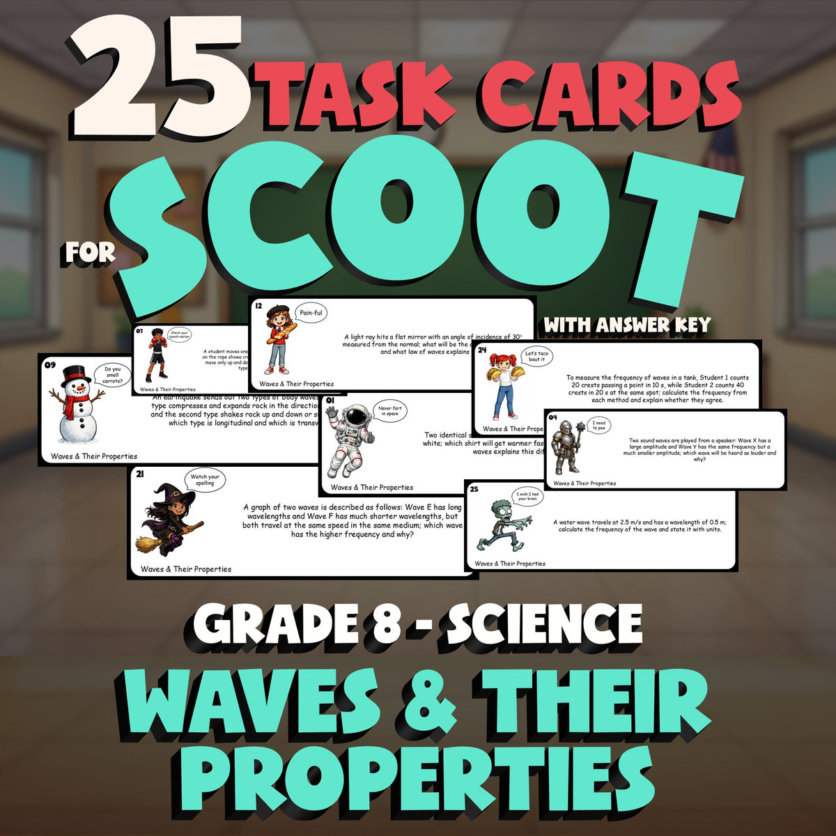 Waves & Their Properties SCOOT TASK CARDS Science Game - No Prep Grade 8 Review