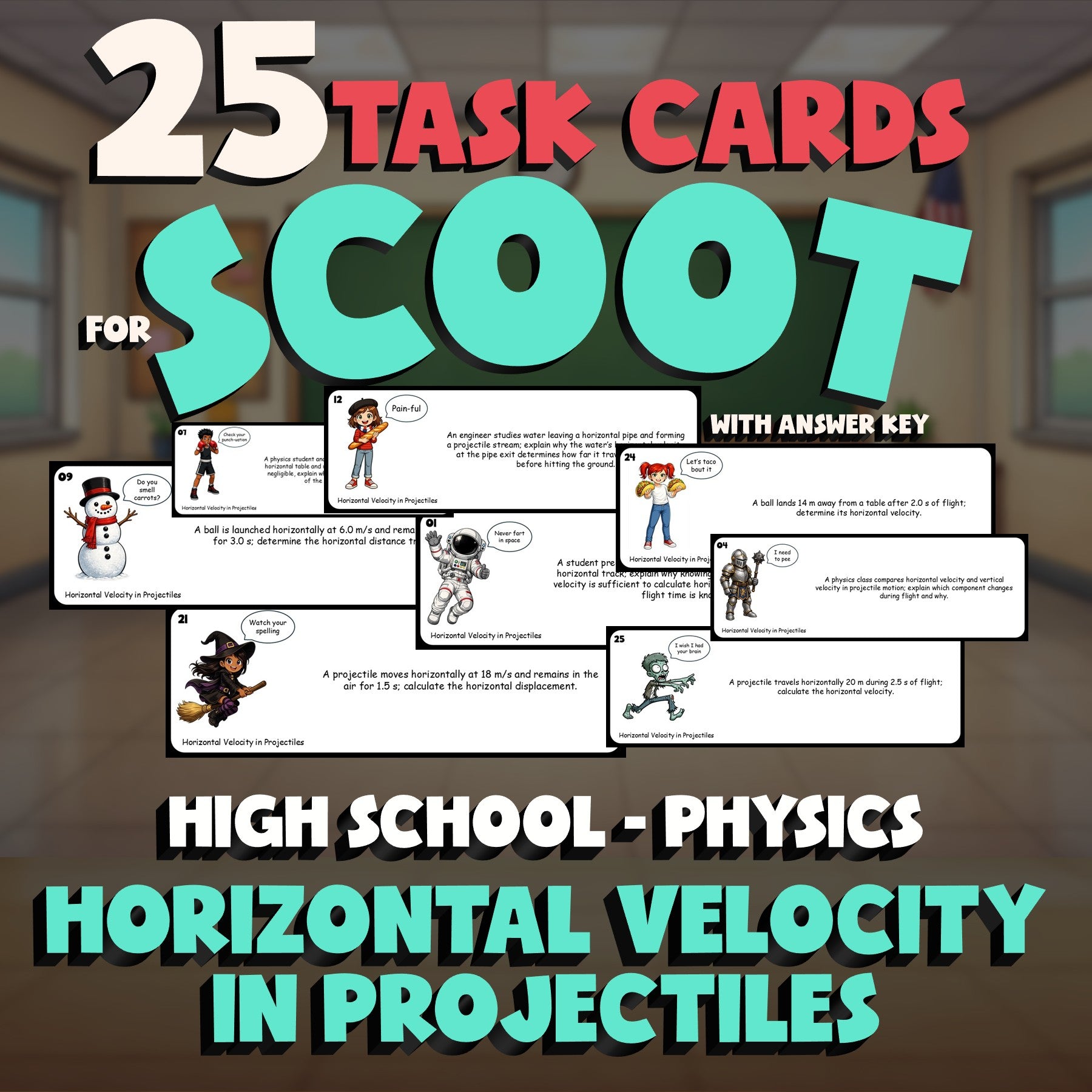 Horizontal Velocity in Projectiles SCOOT TASK CARDS Science Game - Physics