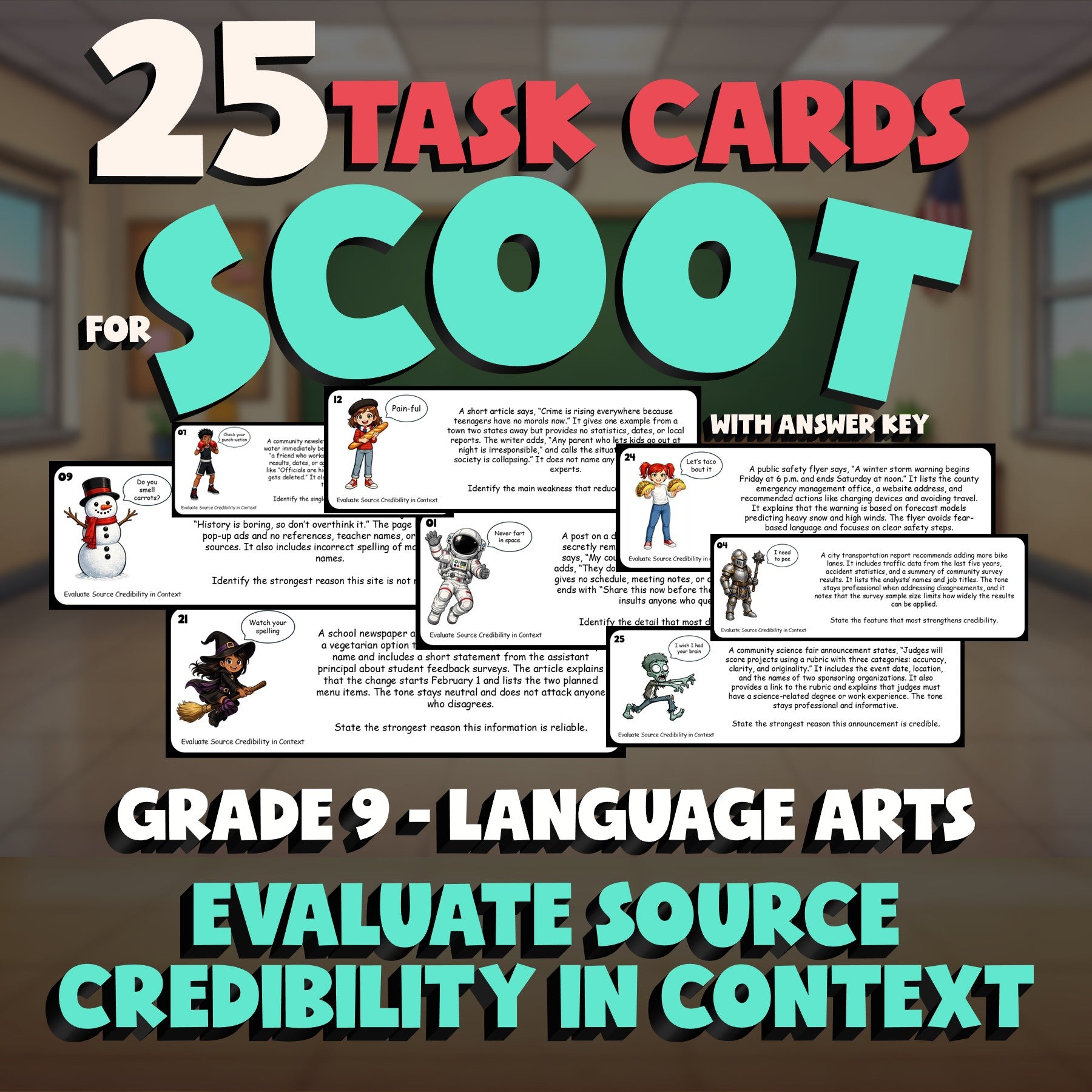 Evaluate Source Credibility in Context SCOOT TASK CARDS ELA Game - Grade 9