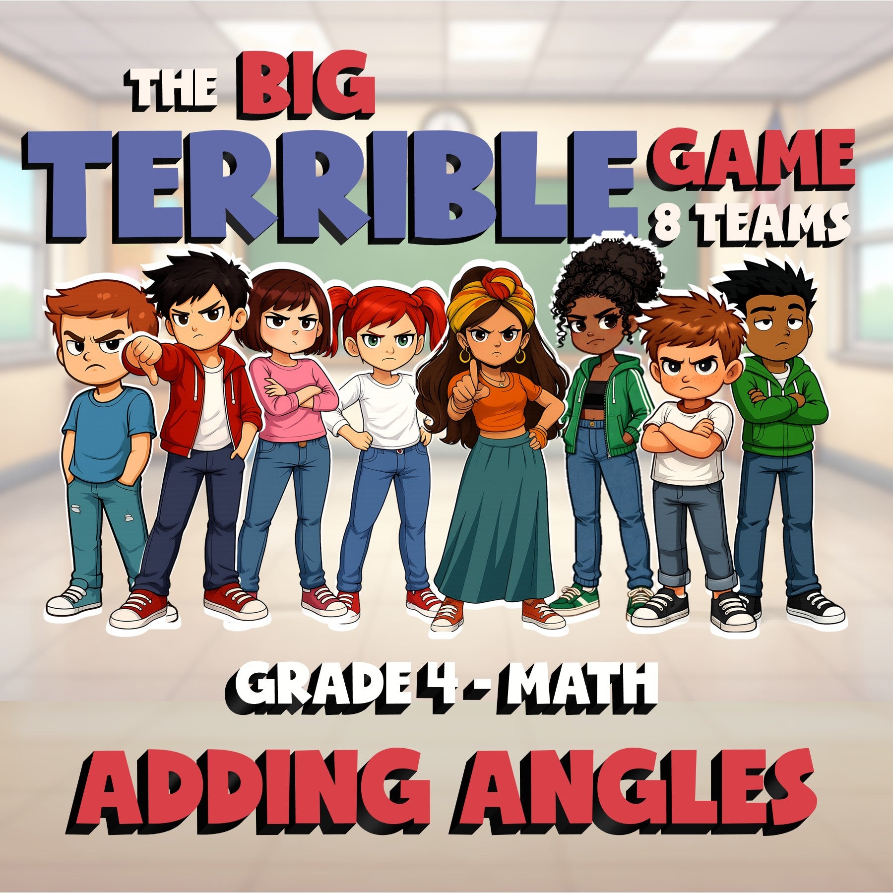 Adding Angles BIG TERRIBLE GAME - No Prep Grade 4 Math Review Activity
