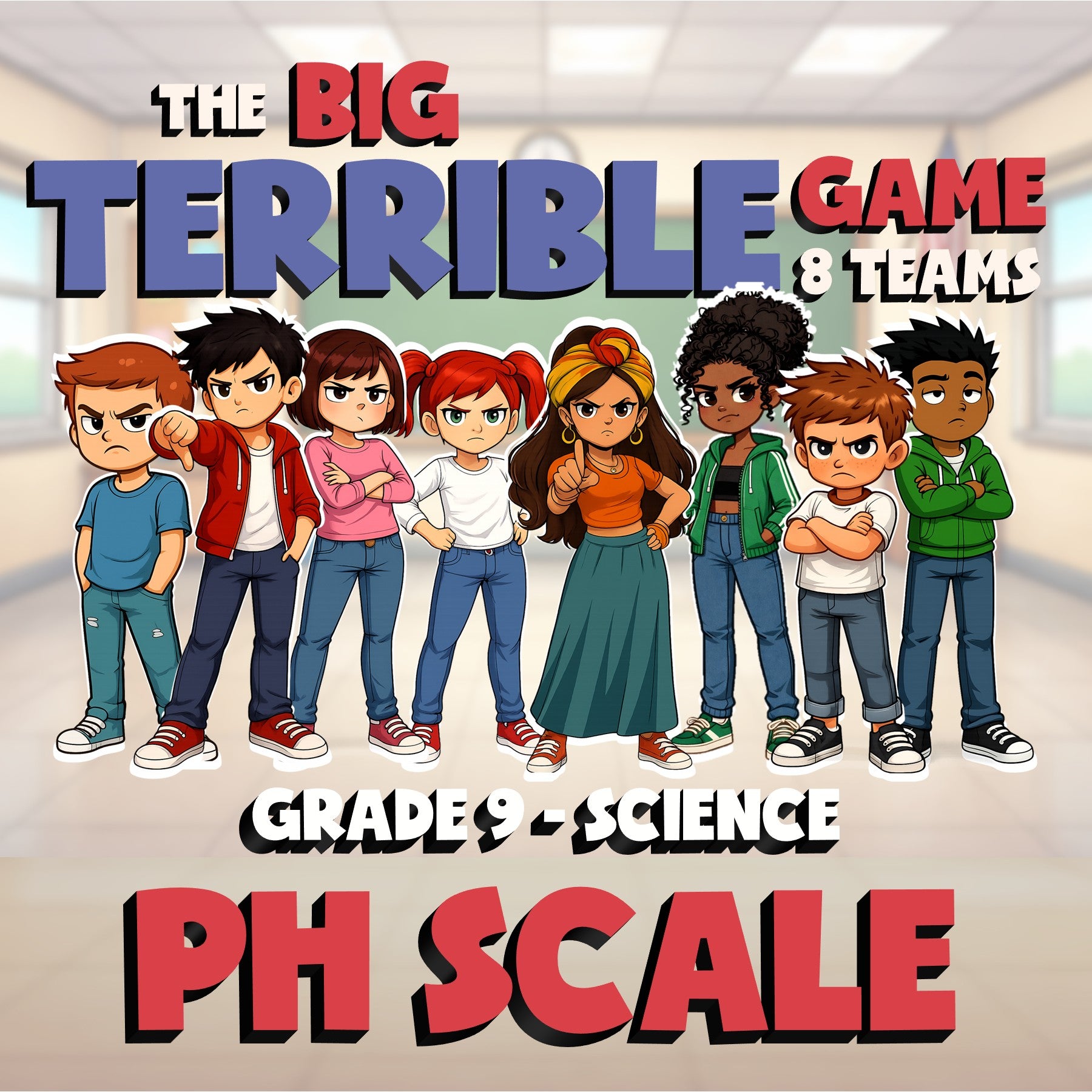 pH Scale BIG TERRIBLE GAME - No Prep Grade 9 Science Review Activity