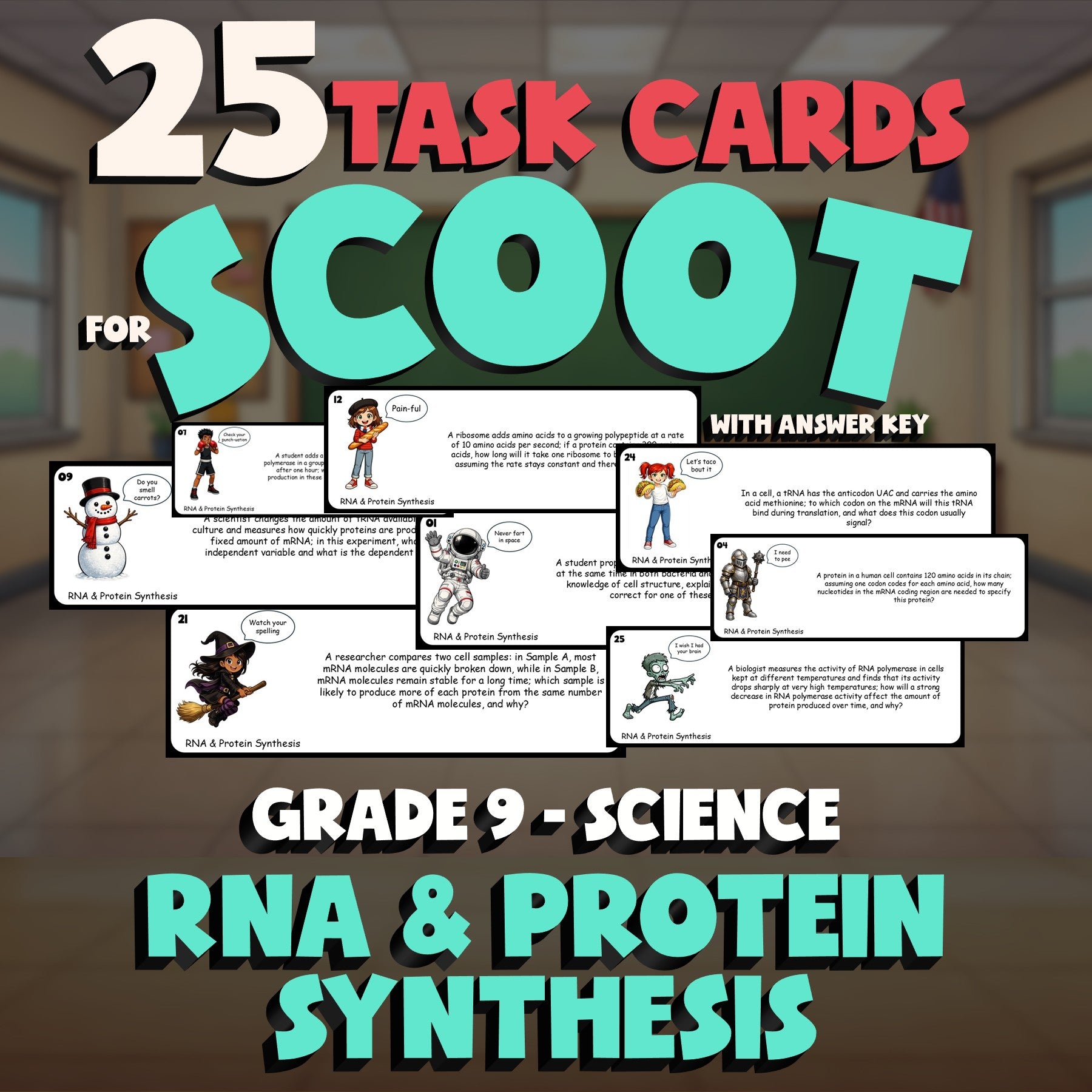 RNA & Protein Synthesis SCOOT TASK CARDS Science Game - No Prep Grade 9 Review