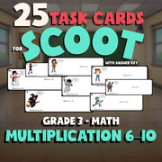 Multiplication 6–10 SCOOT TASK CARDS Math Game - No Prep Grade 3 Review Activity