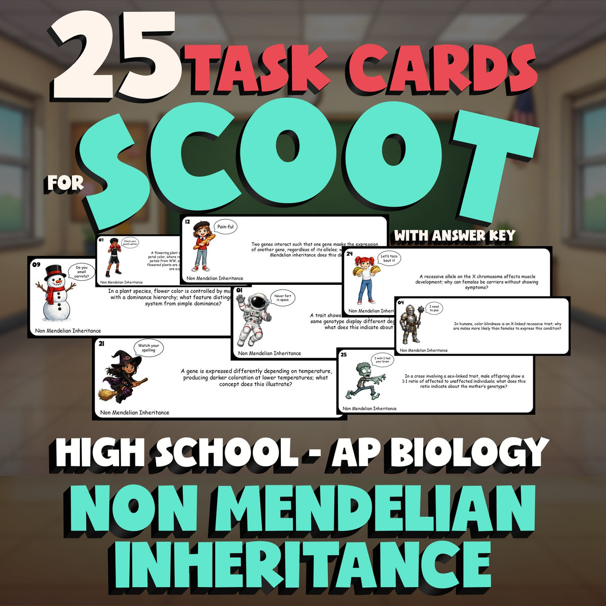 Non Mendelian Inheritance SCOOT TASK CARDS Science Game - No Prep AP Biology
