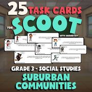 Suburban Communities SCOOT TASK CARDS Socials Game - No Prep Grade 3 Review