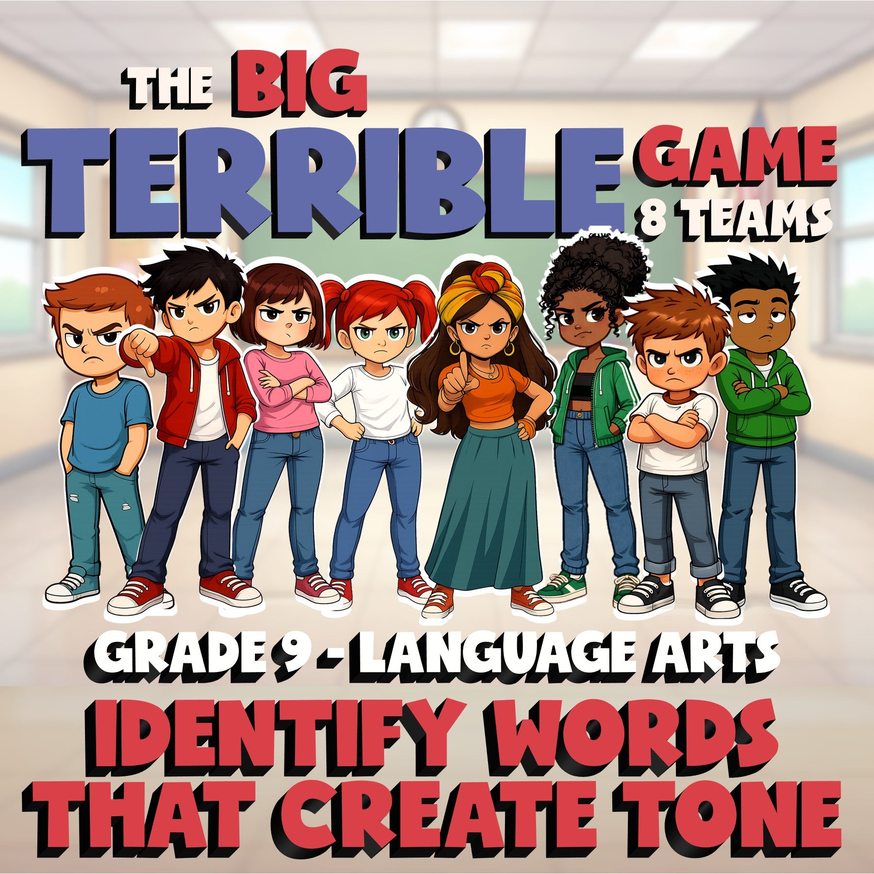 Identify Words That Create Tone BIG TERRIBLE GAME - No Prep Grade 9 ELA Review