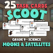 Moons & Satellites SCOOT TASK CARDS Science Game - No Prep Grade 9 Review