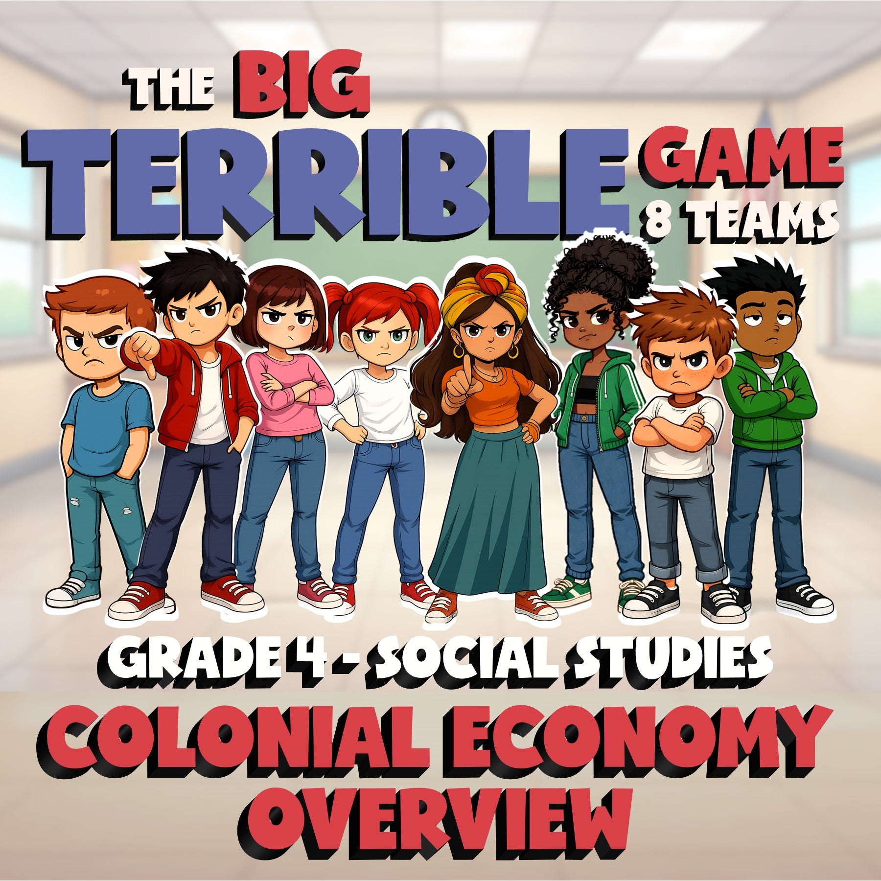 Colonial Economy Overview BIG TERRIBLE GAME - No Prep Grade 4 Socials Review
