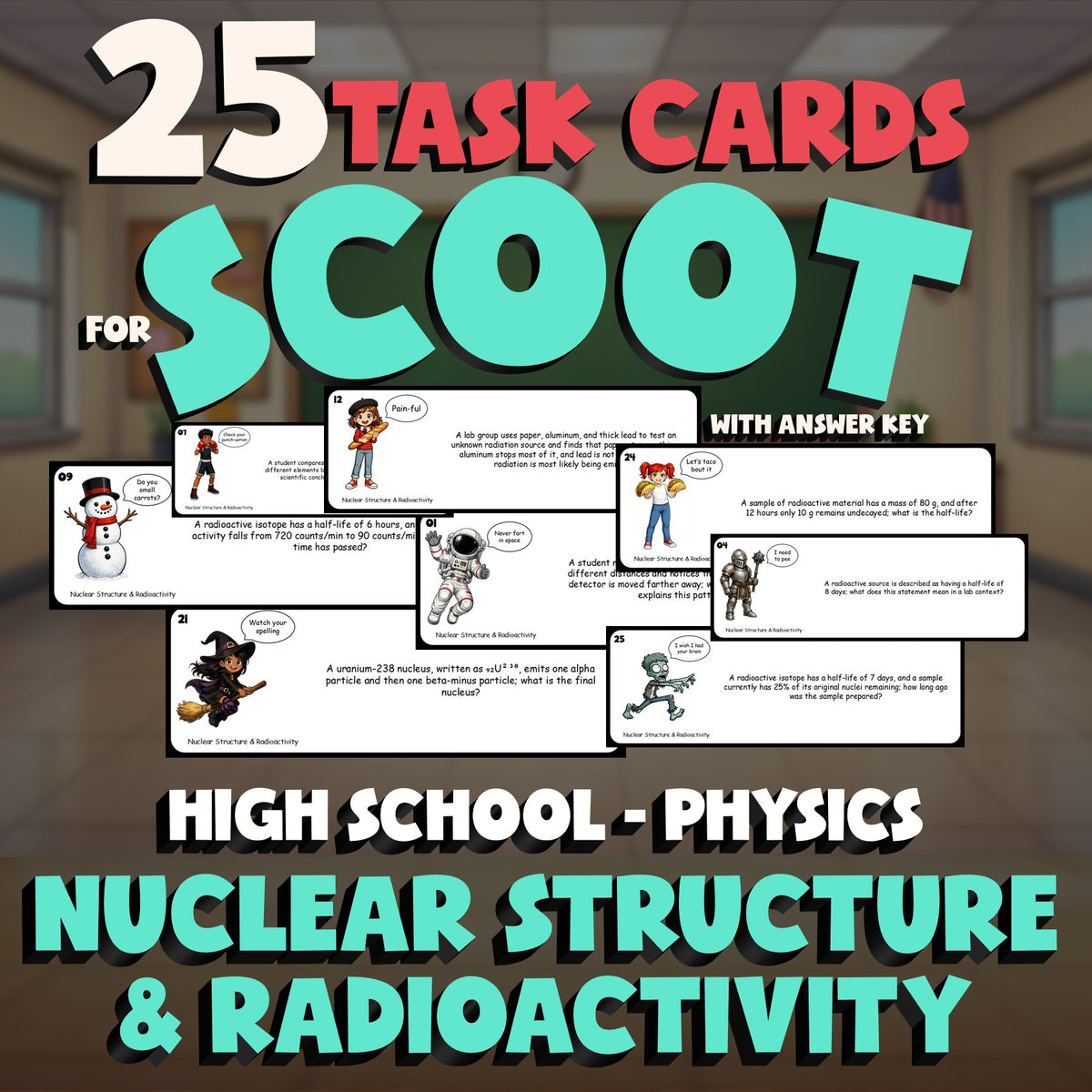 Nuclear Structure & Radioactivity SCOOT TASK CARDS Science Game - Physics