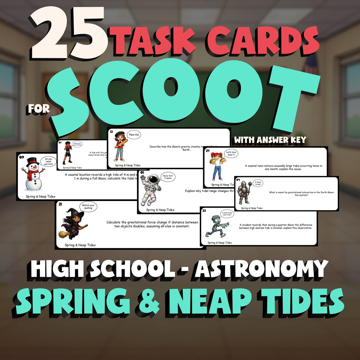 Spring & Neap Tides SCOOT TASK CARDS Science Game - No Prep Astronomy Review