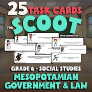 Mesopotamian Government & Law SCOOT TASK CARDS Socials Game - No Prep Grade 6