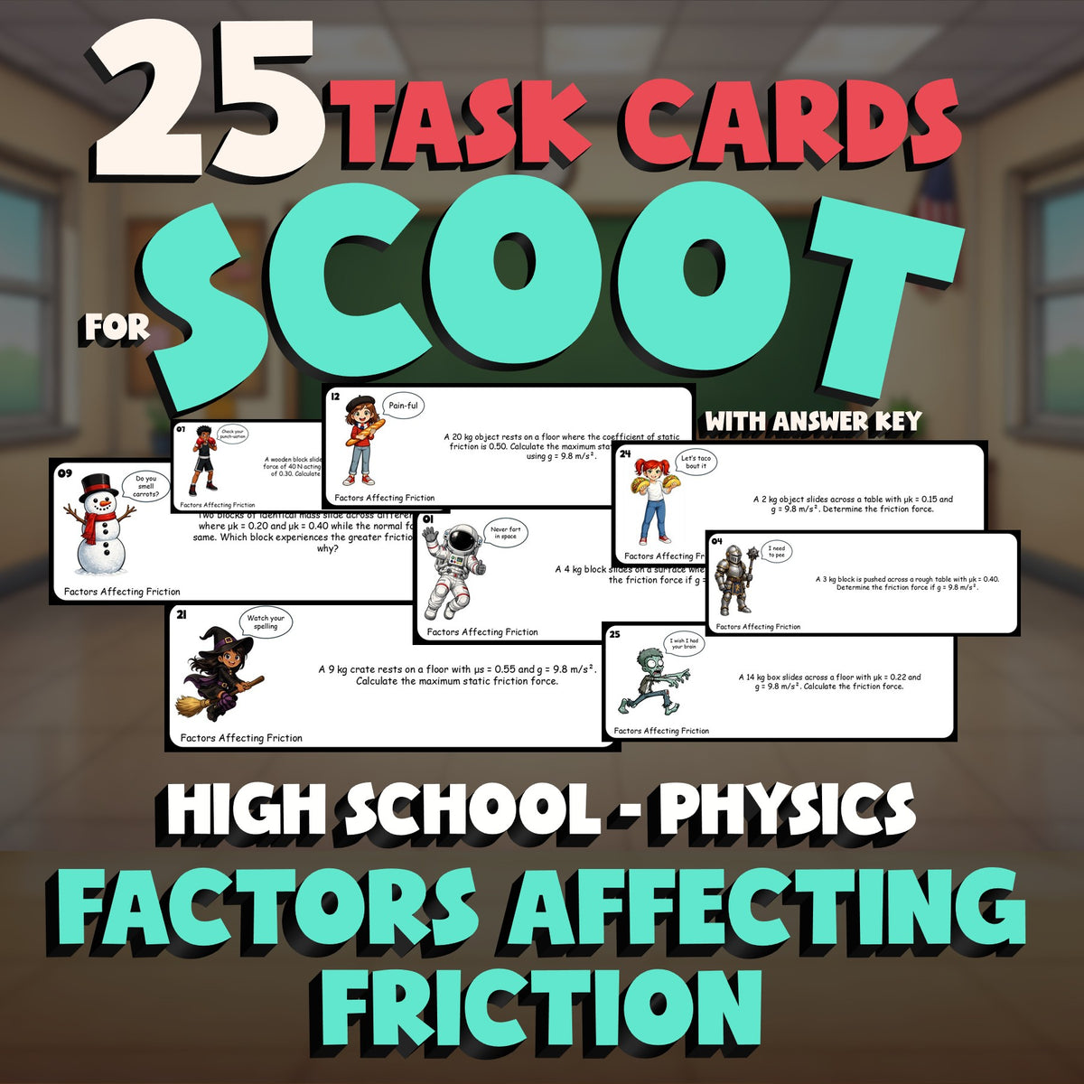 Factors Affecting Friction SCOOT TASK CARDS Science Game - No Prep Physics