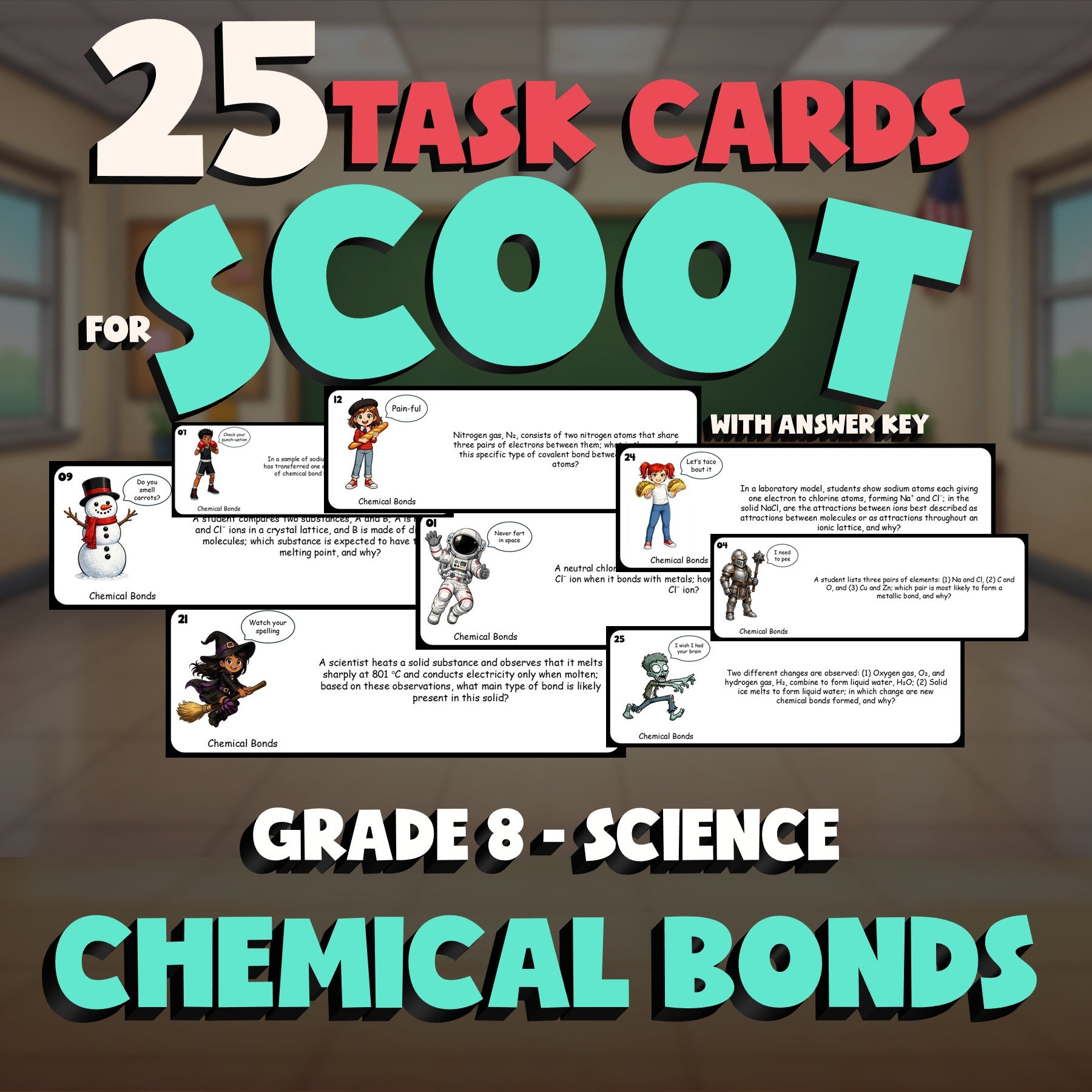 Chemical Bonds SCOOT TASK CARDS Science Game - No Prep Grade 8 Review Activity