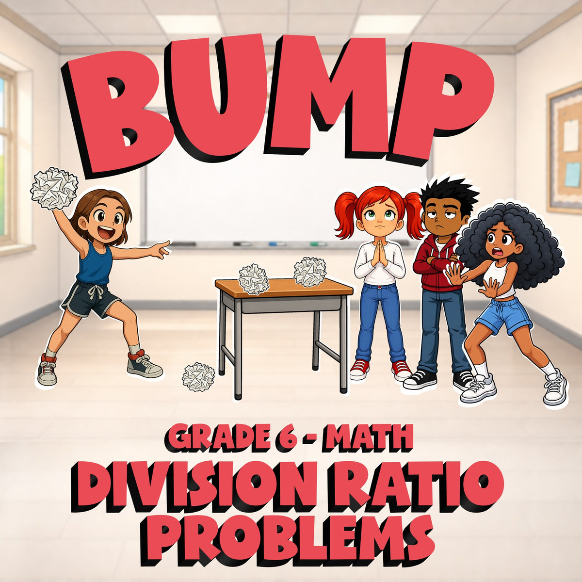 Division Ratio Problems BUMP Math Game - No Prep Grade 6 Review Activity