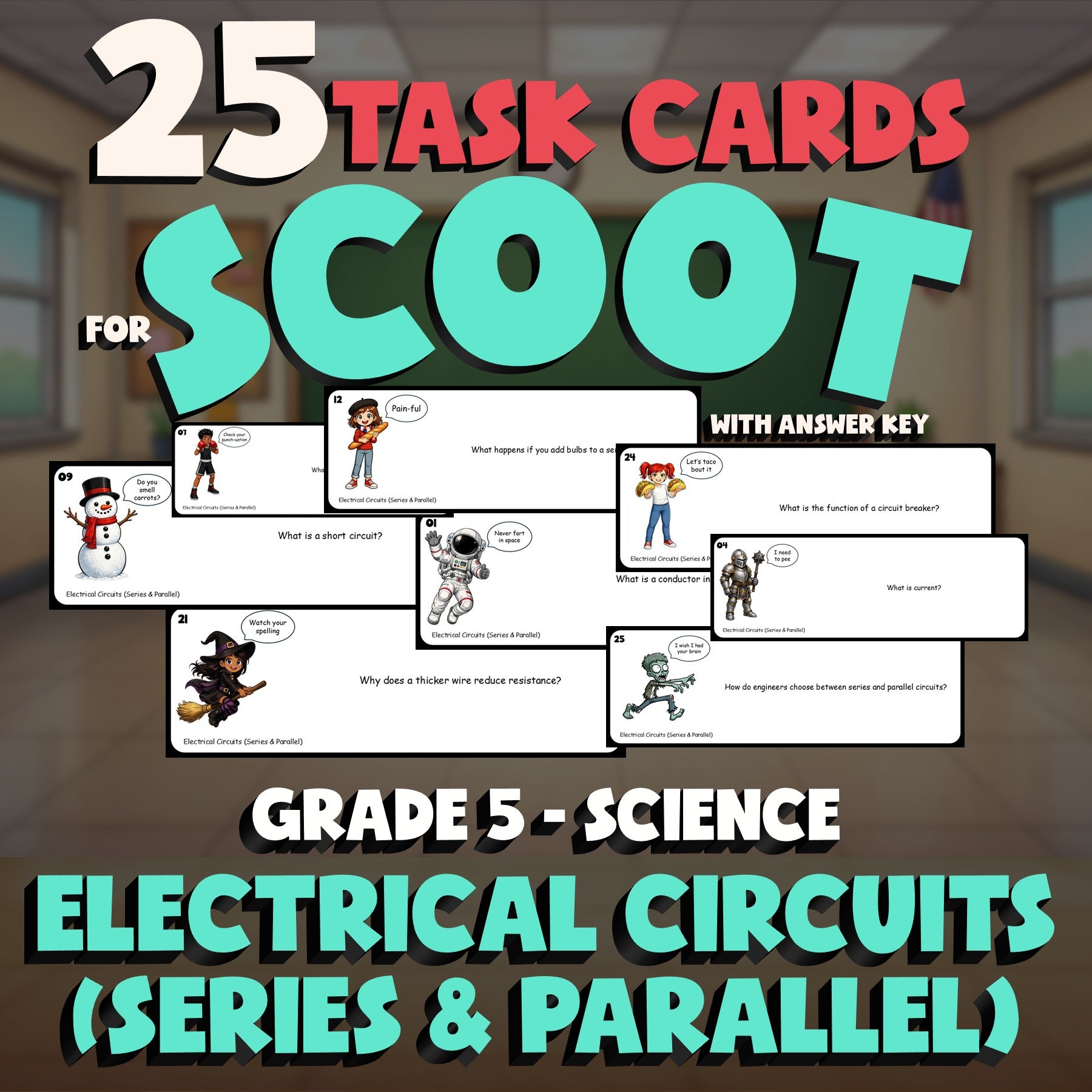 Electrical Circuits (Series & Parallel) SCOOT TASK CARDS Science Game - Grade 5