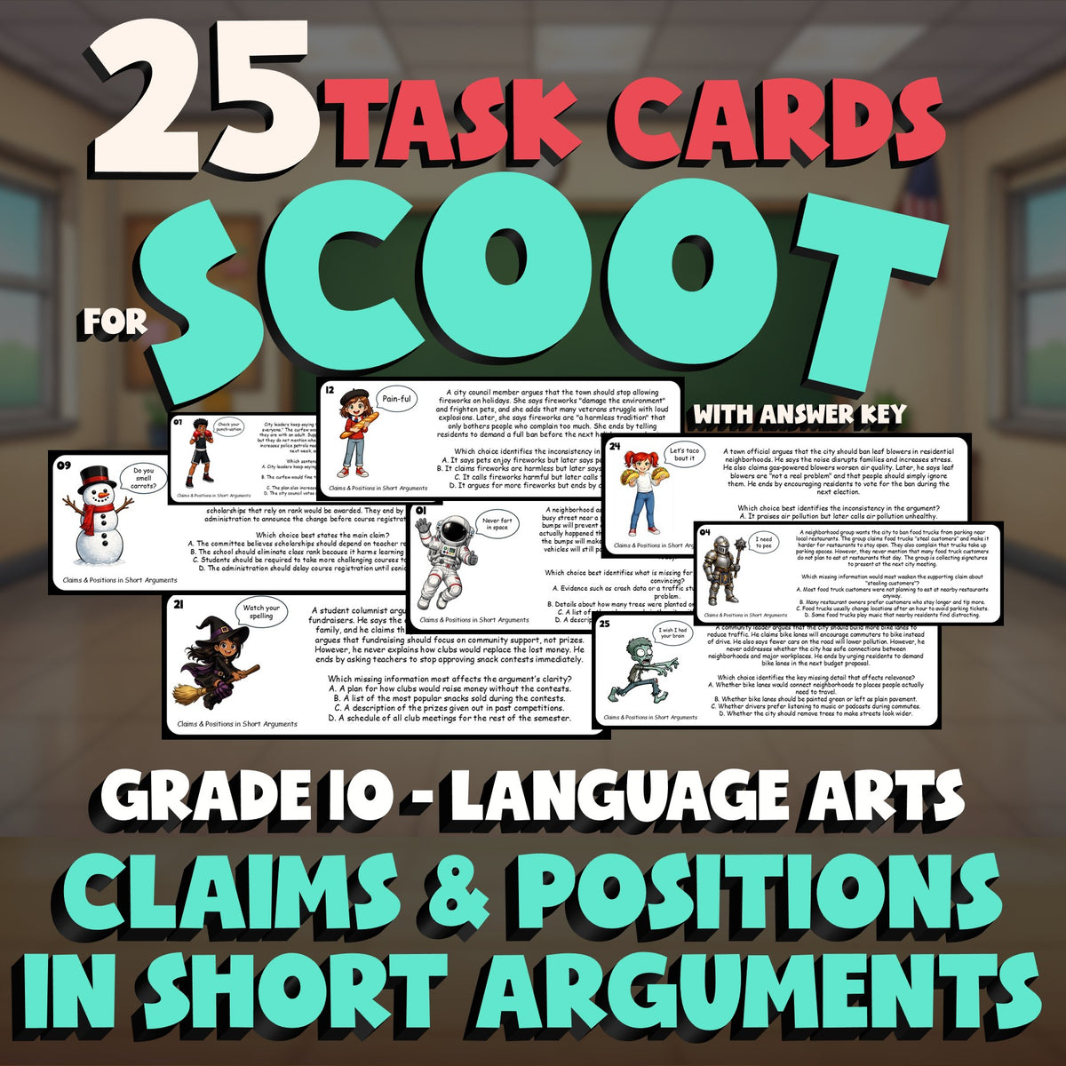 Claims & Positions in Short Arguments SCOOT TASK CARDS ELA Game - Grade 10