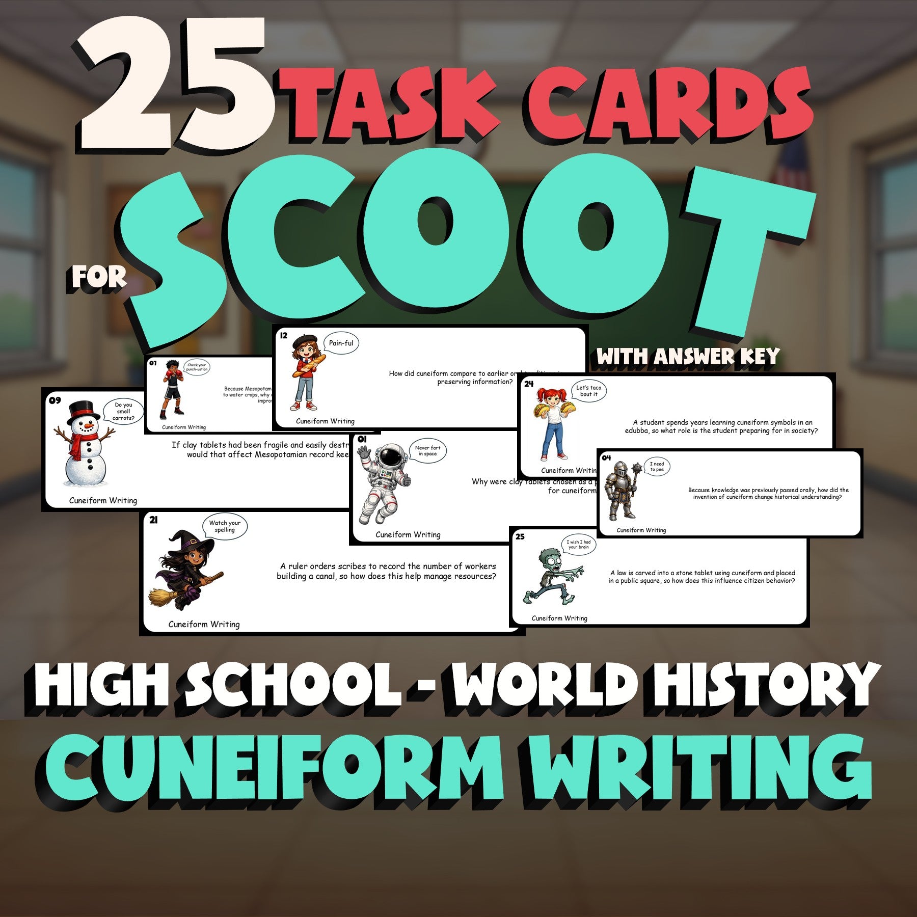 Cuneiform Writing SCOOT TASK CARDS Game - No Prep World History Review Activity