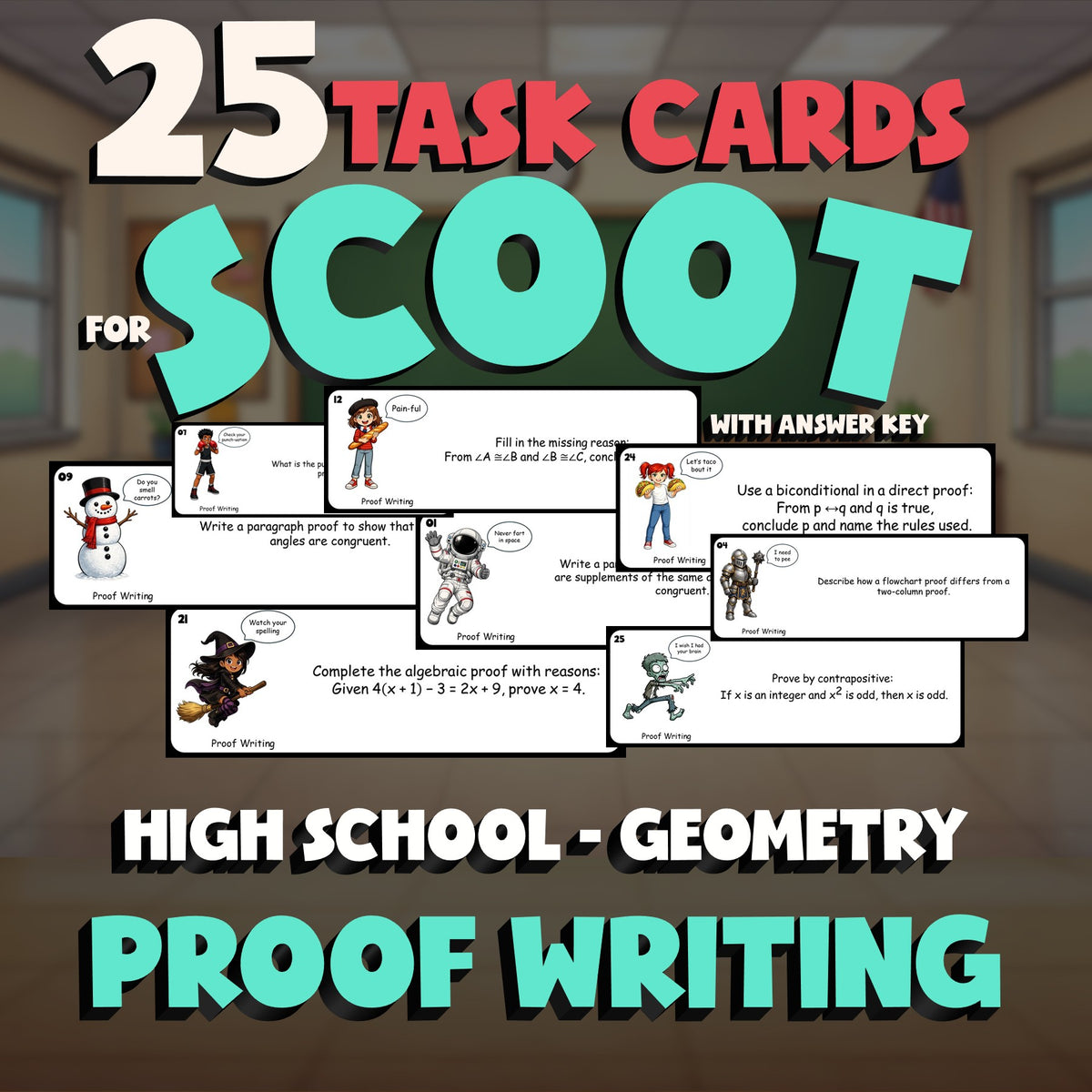 Proof Writing SCOOT TASK CARDS Math Game - No Prep Geometry Review Activity