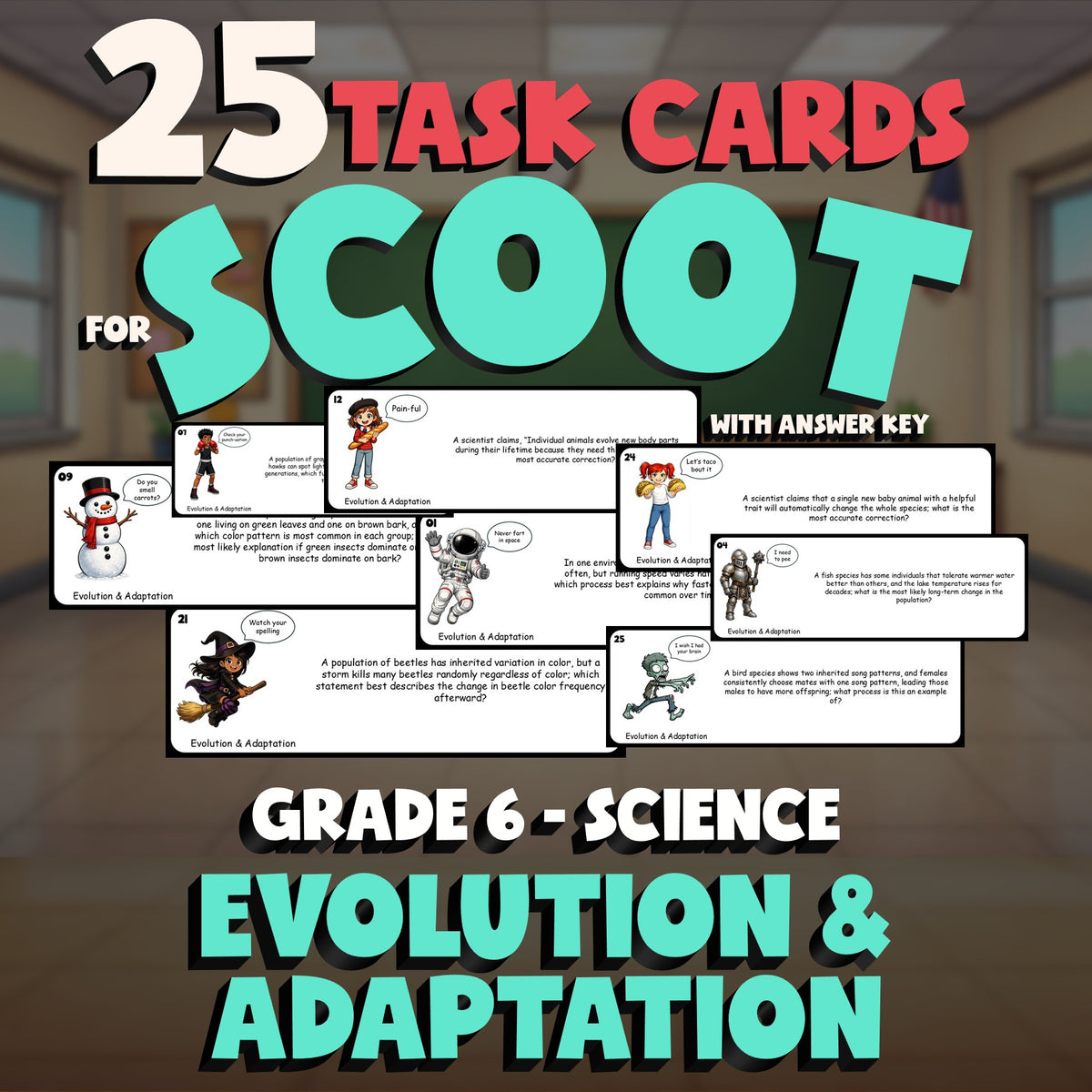 Evolution & Adaptation SCOOT TASK CARDS Science Game - No Prep Grade 6 Review
