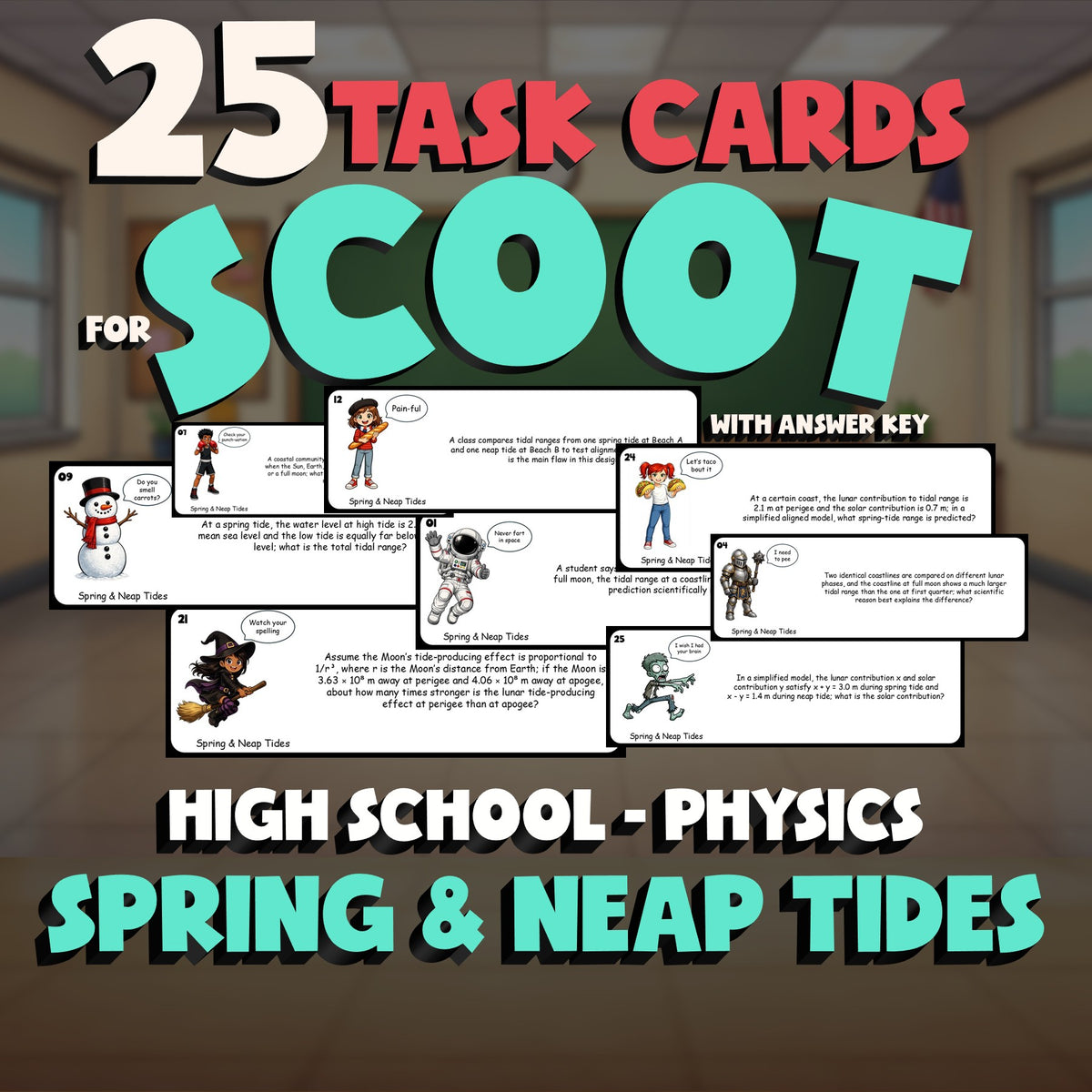 Spring & Neap Tides SCOOT TASK CARDS Science Game - No Prep Physics Review