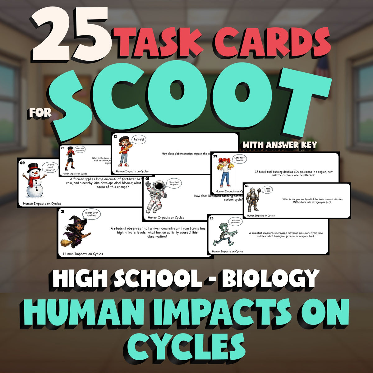 Human Impacts on Cycles SCOOT TASK CARDS Science Game - No Prep Biology Review