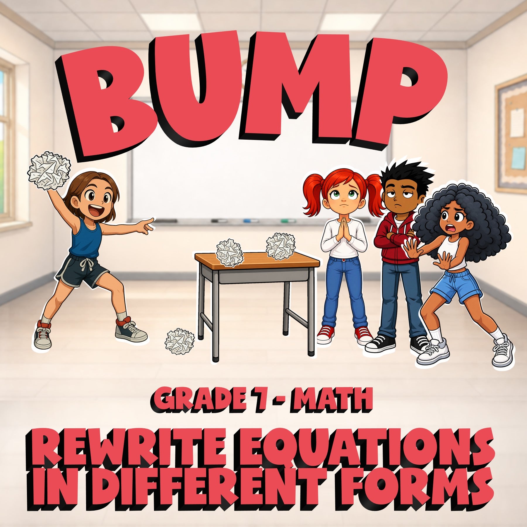 Rewrite Equations in Different Forms BUMP Math Game - No Prep Grade 7 Review