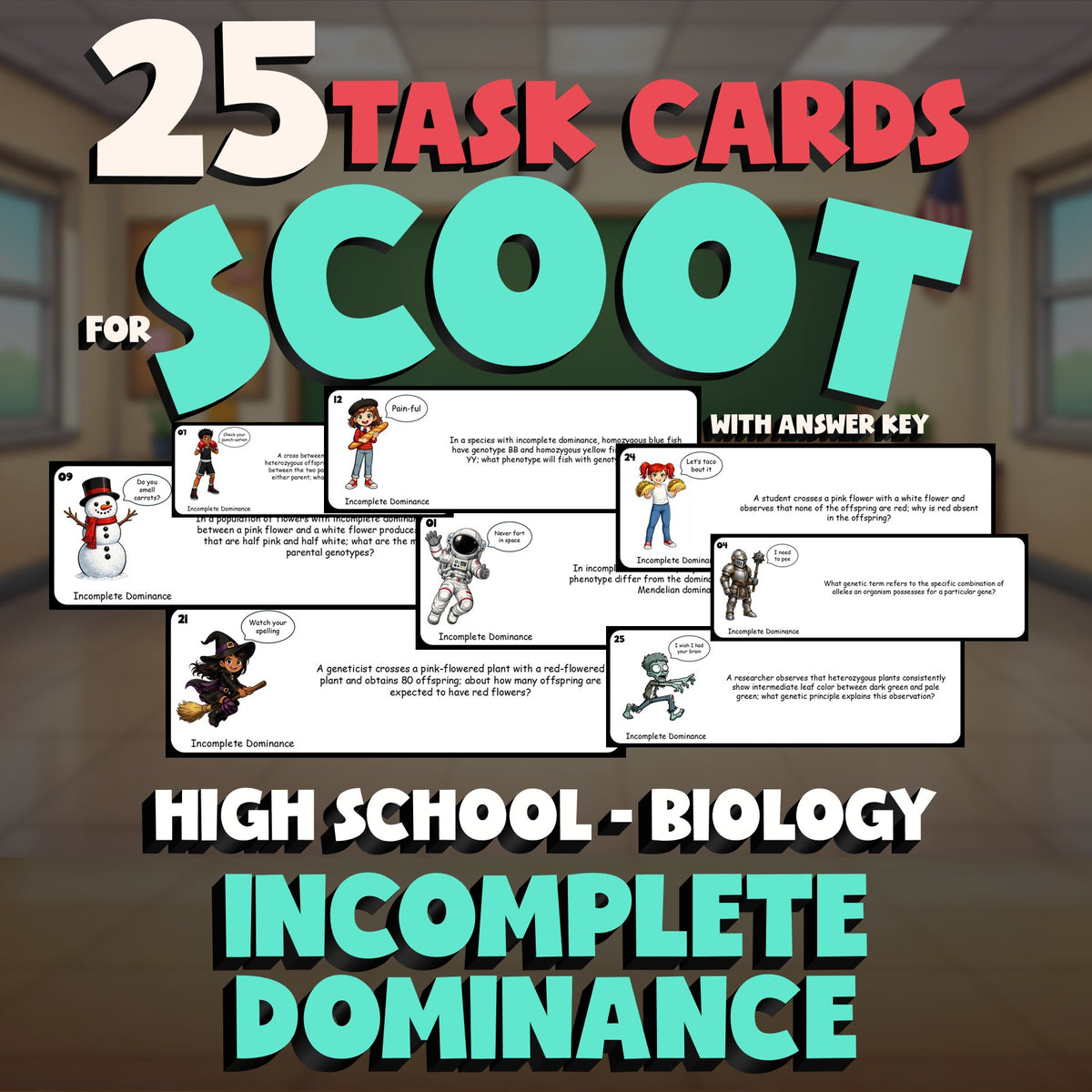 Incomplete Dominance SCOOT TASK CARDS Science Game - No Prep Biology Review