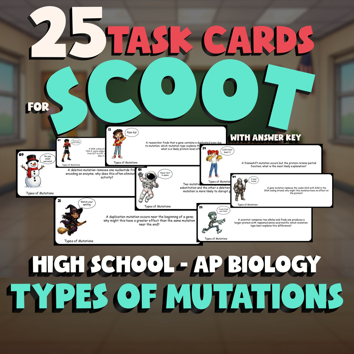 Types of Mutations SCOOT TASK CARDS Science Game - No Prep AP Biology Review
