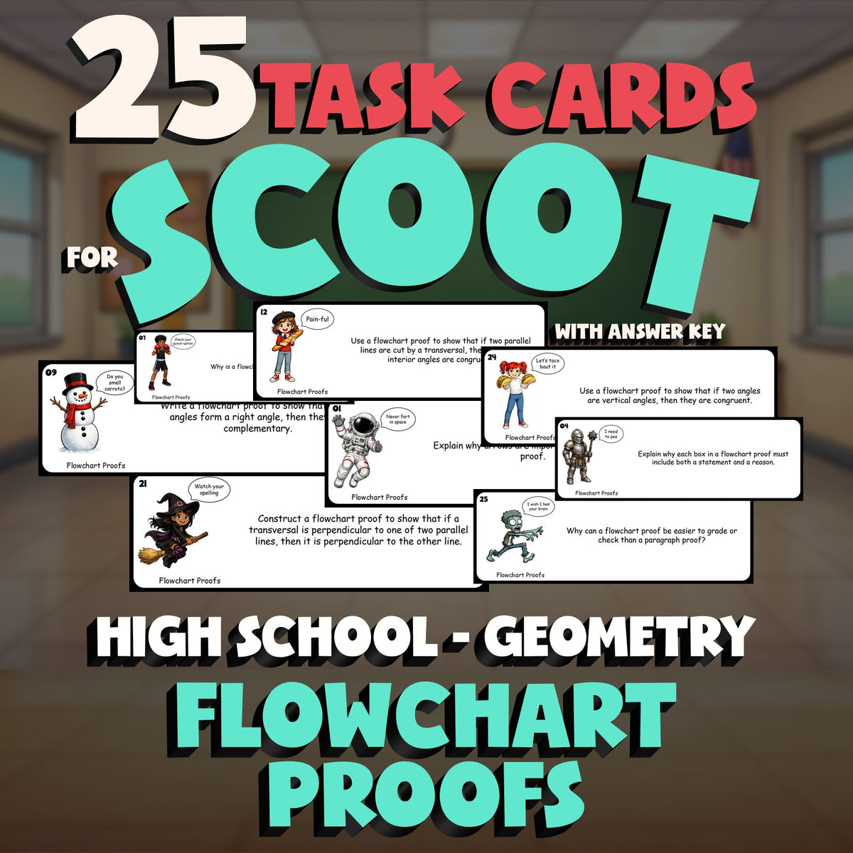 Flowchart Proofs SCOOT TASK CARDS Math Game - No Prep Geometry Review Activity