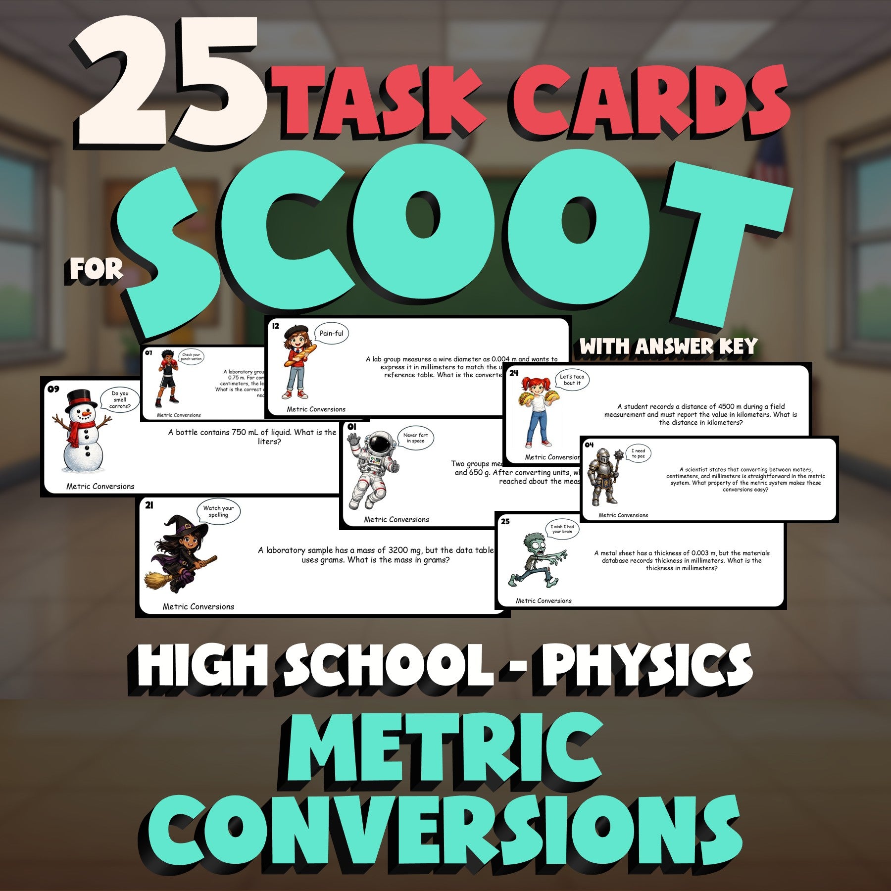 Metric Conversions SCOOT TASK CARDS Science Game - No Prep Physics Review