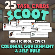 Colonial Government & Self Rule SCOOT TASK CARDS Civics Game - No Prep Review