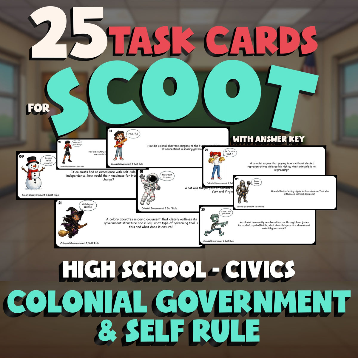 Colonial Government & Self Rule SCOOT TASK CARDS Civics Game - No Prep Review