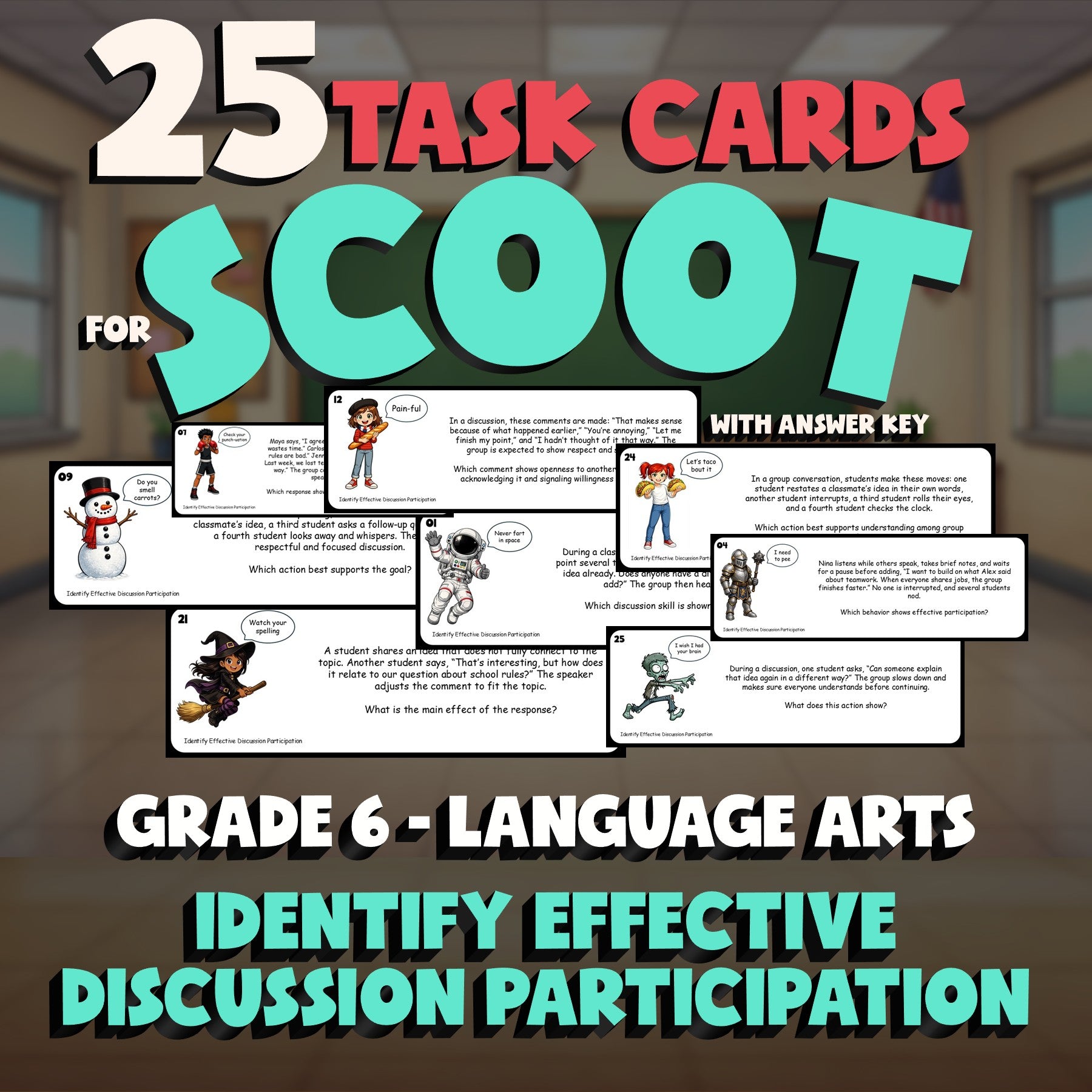Identify Effective Discussion Participation SCOOT TASK CARDS ELA Game - Grade 6