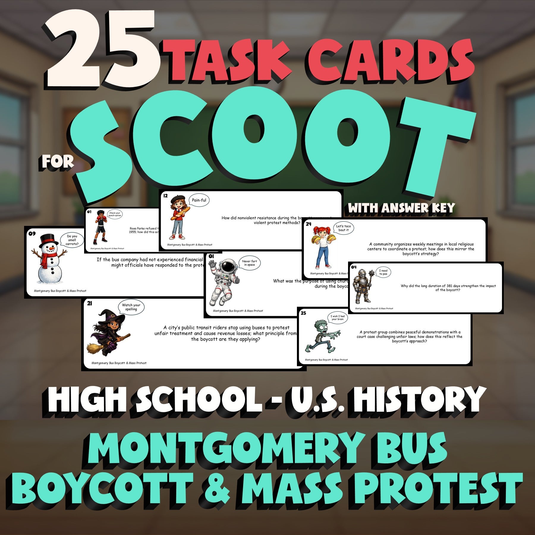 Montgomery Bus Boycott & Mass Protest SCOOT TASK CARDS U.S. History Game