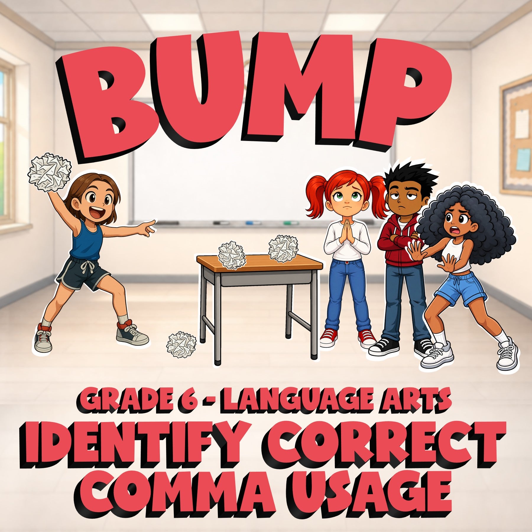 Identify Correct Comma Usage BUMP ELA Game - No Prep Grade 6 Review Activity