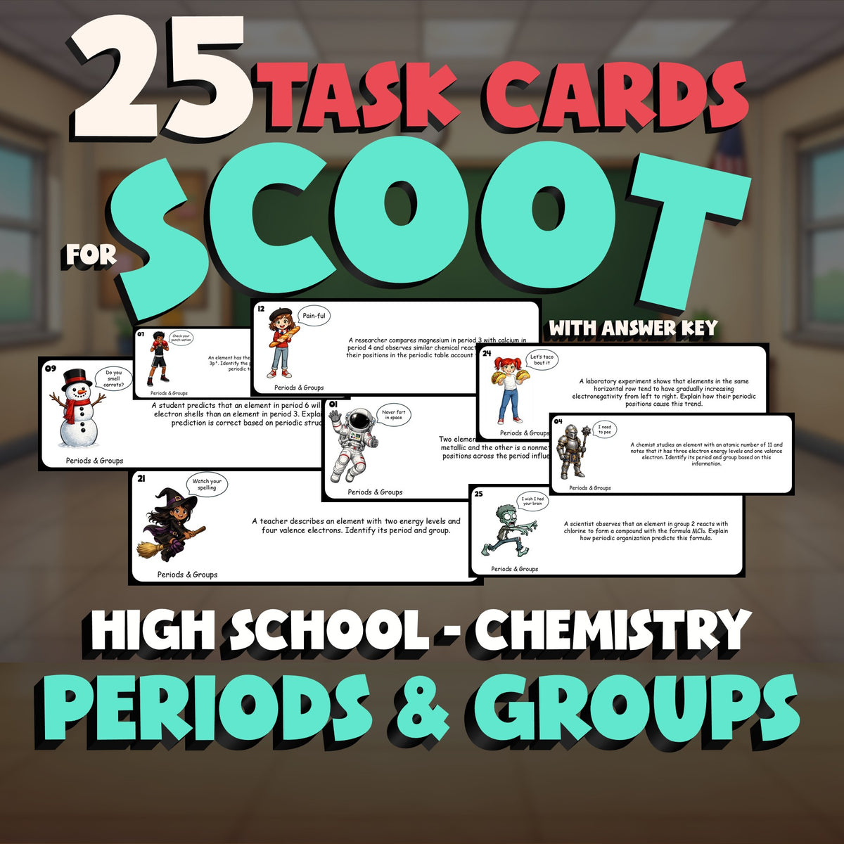 Periods & Groups SCOOT TASK CARDS Science Game - No Prep Chemistry Review