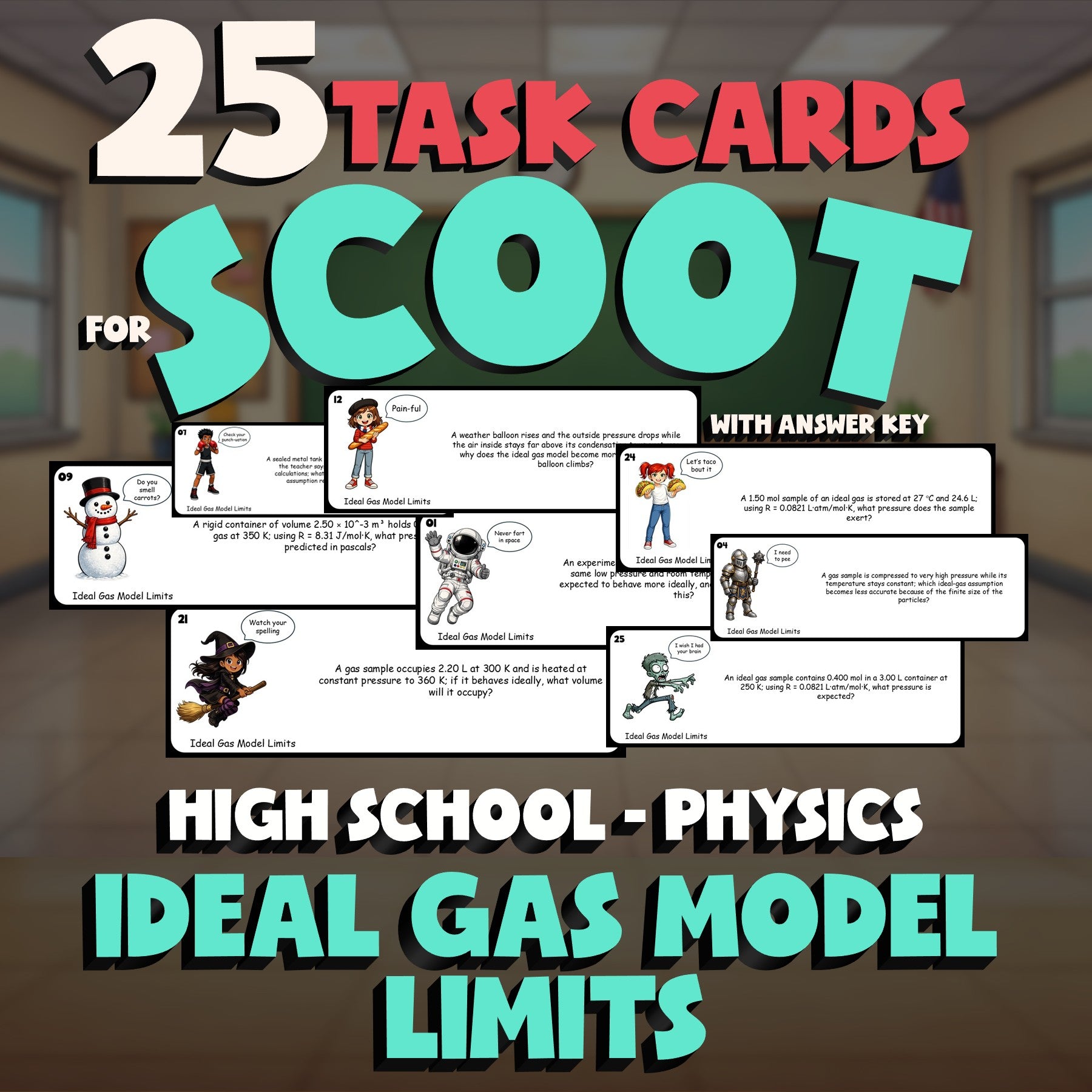 Ideal Gas Model Limits SCOOT TASK CARDS Science Game - No Prep Physics Review